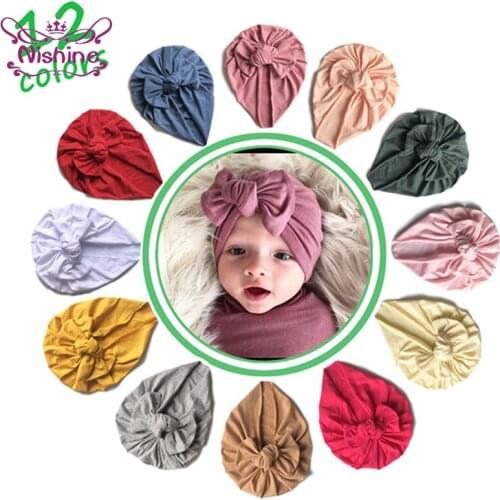Nishine Solid Color Handmade Bows Baby Girls Hats Newborn High Quality Cotton Caps Spring and Autumn Warm Bonnet Birthday Gifts