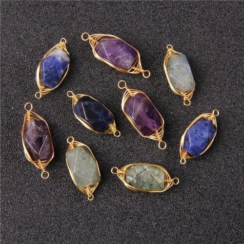 2pcs/lot Natural Stone Pendant Faceted Labradorite Amethysts Gem Stone Connector Pendant for Jewelry Making Bracelet Necklace