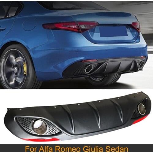 PP Car Rear Bumper Diffuser Lip Spoiler with Exhaust for Alfa Romeo Giulia Sedan 4 Door 2016-2020 Quadrifoglio TI Rear Diffuser