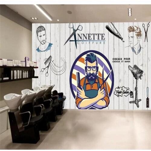 Custom wallpaper retro nostalgic wood wall beauty shop hairdresser background wall decoration - high quality silk fabric