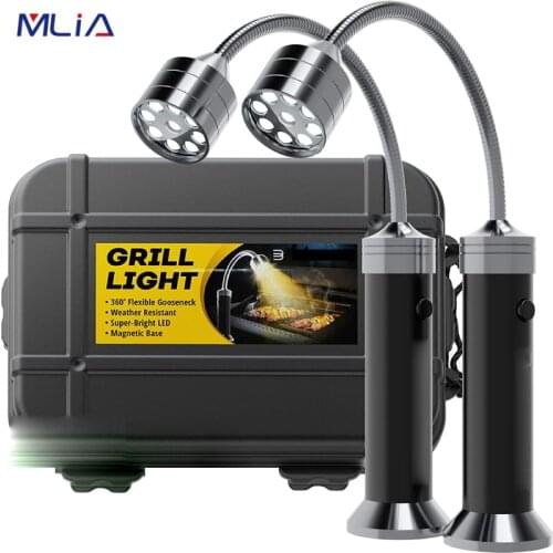 MLIA 2pcs Portable Magnetic LED Grill Light Lamp 360 Degree Adjustable BBQ Barbecue Grilling Lights Outdoor Grill Lighting Tools