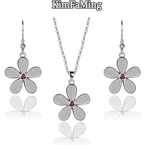 Romantic Fine Sterling Silver Cubic Zirconia Pave Flower Jewelry Sets for Women Aniversary Gift SET045