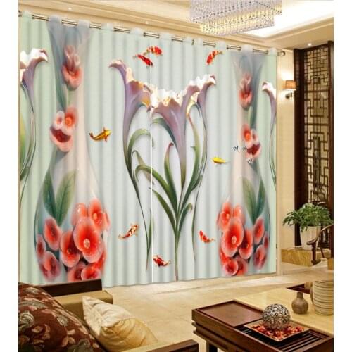 Relief flower 3D Curtain Printing Blockout Polyester Chinese Sun Photo Drapes Fabric For Room Bedroom Window