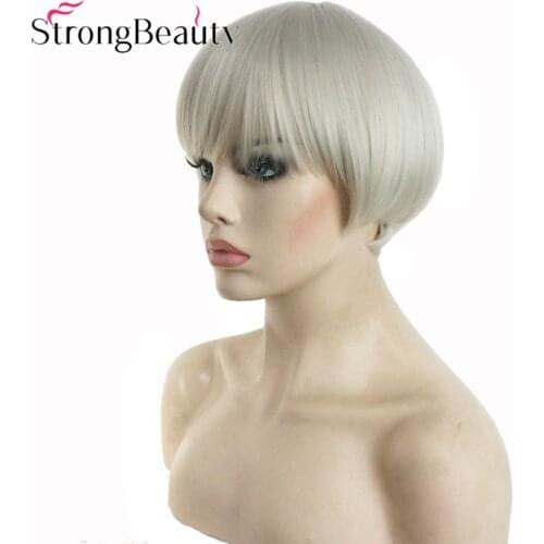 StrongBeauty Synthetic White Gray Short Bob Wig Hair Heat Resistant Fiber Wigs