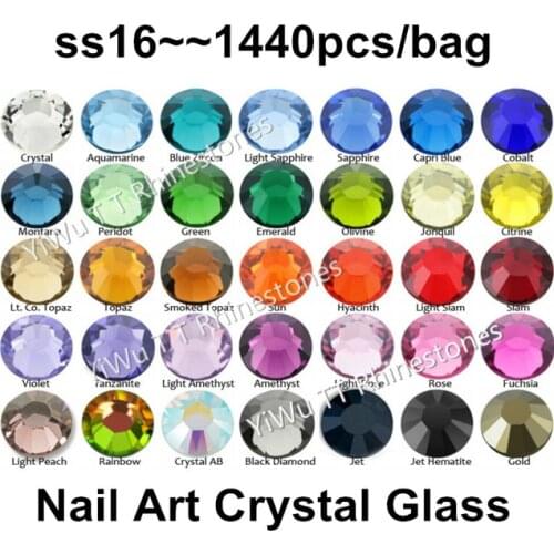 Super Shiny 1440pcs/bag,SS16 (3.8-4.0mm) Multi Colors Crystal AB 3D Flat Back Non Hotfix Nail Art Rhinestones Decoration