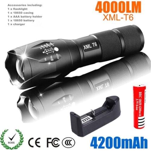 LED Rechargeable Flashlight LM-T6 linterna torch 4000 lumens with 18650 Battery Outdoor Camping Powerful Zoomable portable light