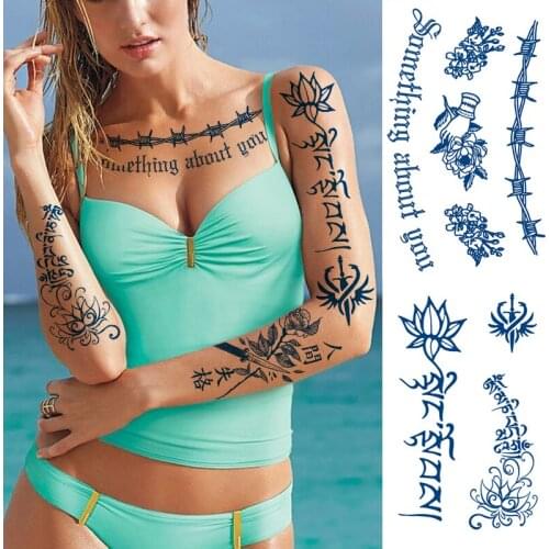 Updated Version Juice Ink Tattoo Sticker Body Art Waterproof Temporary Tatoo Lotus Sanskrit Fashion Fake Tatto For Women Men