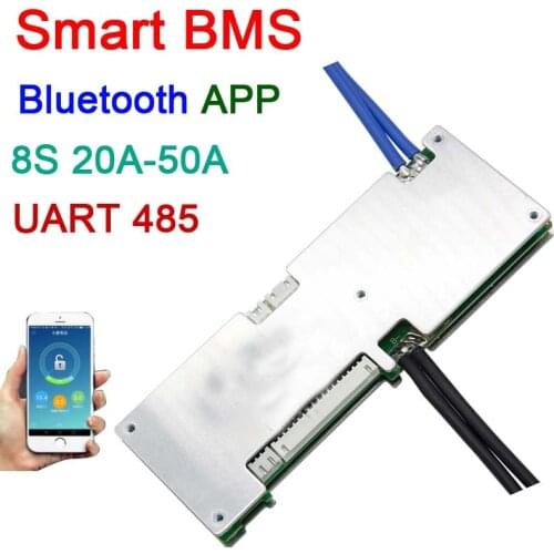 Smart 8S 50A-20A Lifepo4 & li-ion Lithium battery protection board BMS system Bluetooth phone APP RS485 UART software monitor
