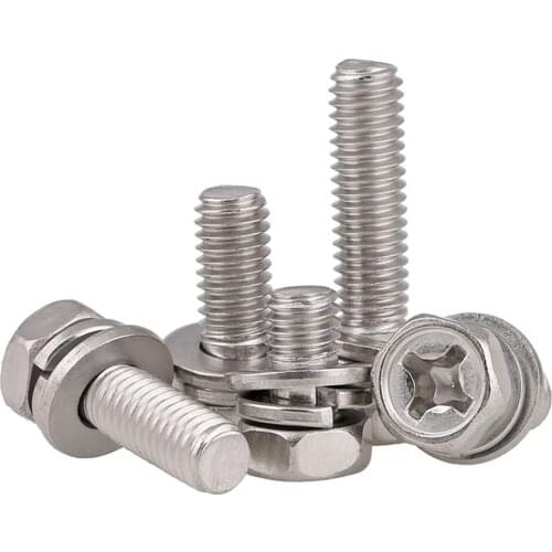 2/5/10Pcs 304 Stainless Steel External Hex Three Combination Screw M5 M6 M8 M10 Six Angle Combined Bolt