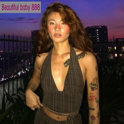 Meqeiss 2021 Solid Color Hanging Neck Bandage V-neck Off Shoulder Summer Women Fashion Streetwear Backless Sleeveless Camisole