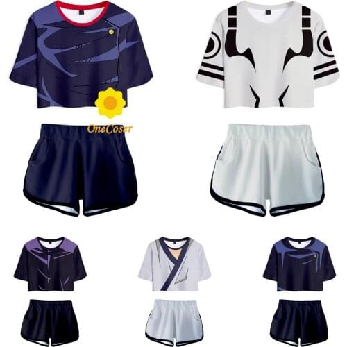 Anime Jujutsu Kaisen Cosplay Jerseys Gojo Satoru Costume Showing Belly Yuji Itadori Short T-shirt Sexy Women Summer Navel Suit