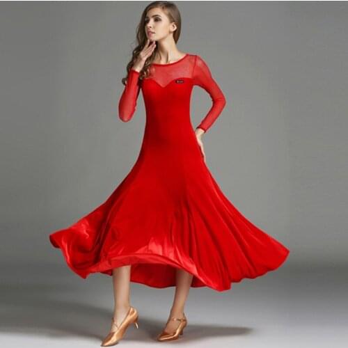2018 Women Ballroom Dance Dress Velvet Sexy Standard Performance Dress Competition Jazz Waltz Tango Fox-Trot Jigs Suits B-6169