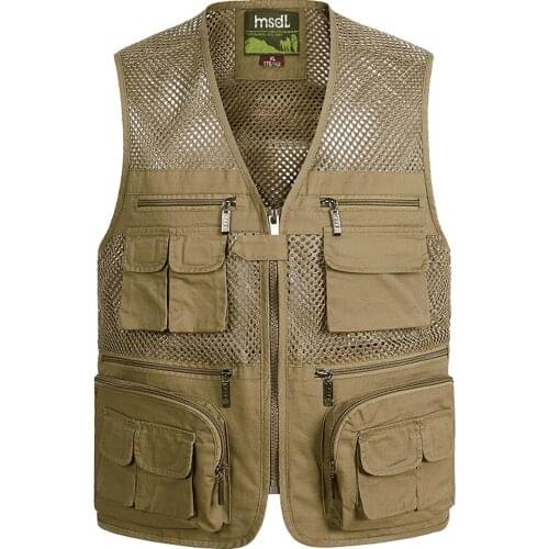 Outdoor vest male summer pocket large size spring autumn mens waistcoat waistcoat thin large size cotton breathable mesh vest
