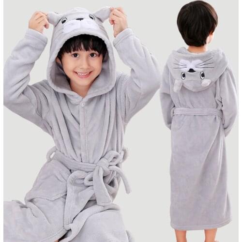 New Arrival 2018 Winter Children Bath Robe Cartoon Flannel Dressing Grows for Girl Hooded Boys Sleepwear Cotton Teenage Bathrobe