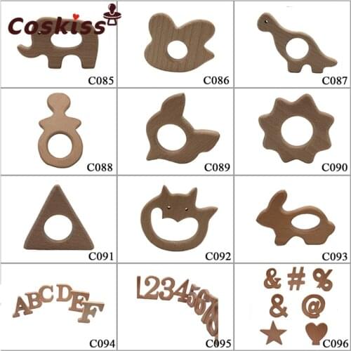 10pcs Smooth Beech Wood Baby Teether Cartoon animal Natural Wooden Teethers, Wood Teething Accessories, Baby Chew Toys unicorn