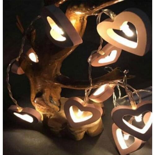 2.2M/20 LED Light String Wooden Peach Heart-Shaped Love Lamp Battery Powered Christmas Tree Festival Party Decoration Lamp