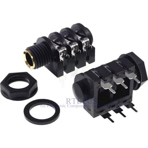 2pcs TRS Screw 1/4" 6.35mm 6.5 two sound track Stereo Jack Socket Right angle Through hole PCB 6 Pin TIP RING SLEEVE gold plate