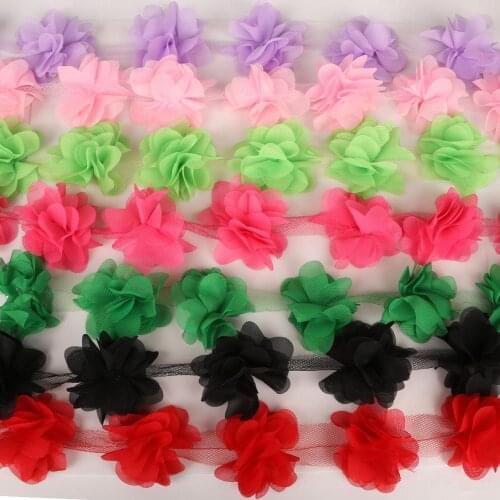 2Yards/lot Width 5cm 3D Chiffon Cluster Flowers Lace Dress Decoration Lace Fabric Applique Trimming Sewing Supplies