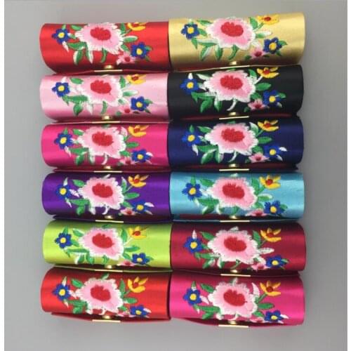 50 pcs/lot Lipstick Case Retro Embroidered New Fashion Holder Flower Design with Mirror Box