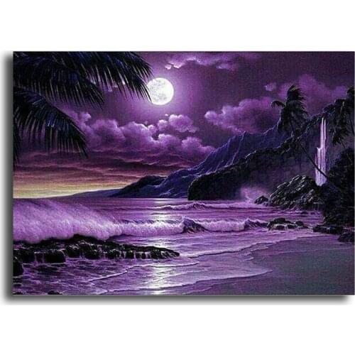 5D DIY Full Diamond Painting Cross Stitch Scenery "Purple Sea"Diamond Embroidery Mosaic Landscape "Moon" Decor Gift YSD
