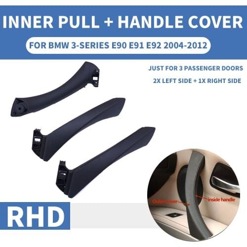 6PCS/set RHD Black Car Inner Inside Outside Handle Interior Door Panel Pull Trim Cover For BMW 3 series E90 E91 E92 316 318 320