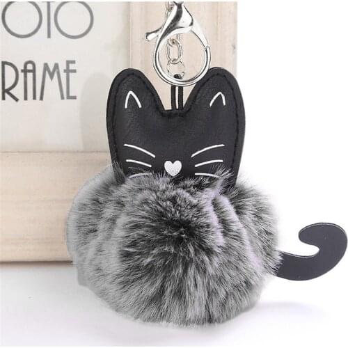 8CM 13 Colors Fluffy Rabbit Fur Ball Key Chain Cute Cream Black Pompom Artificial Rabbit Fur Keychain Women Car Bag Key Ring -Ff