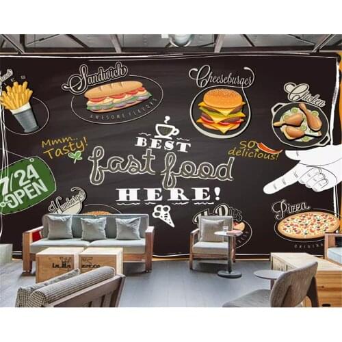 Beibehang European classic wallpaper pizza dessert shop blackboard paint graffiti background wallpaper home decoration