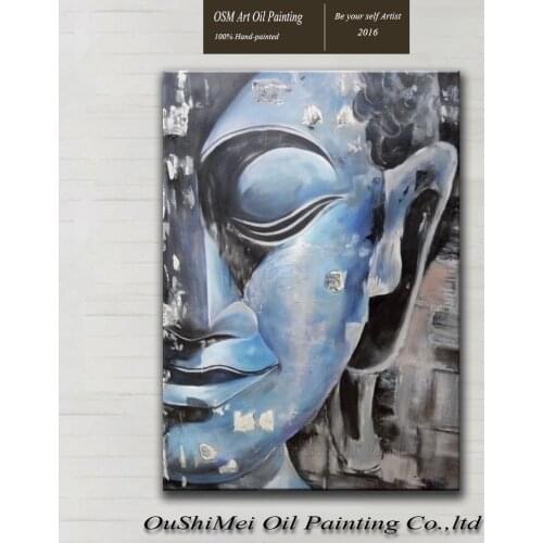 Free Shipping Skilled Artist Hand painted Work Modern Abstract Blue Buddha Portrait Oil Painting On Canvas For Wall Decoration