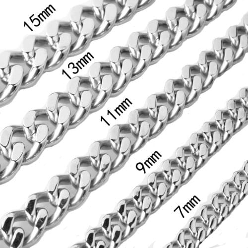 7/9/11/13/15mm Fashion Hip Hop Men 316L Stainless Steel Curb Cuban Link Chain Necklace Jewelry 7-40inch
