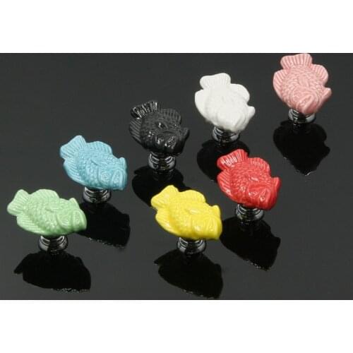 Colorful Ceramic fish Cabinet Knobs Door Pull Handles Cupboard Drawer Wardrobe Furniture Handle Knobs