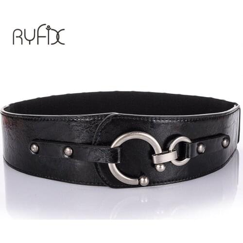 Hot Women Punk ultra wide belt Elastic corset body shape black faux leather retro Punk Rivet Waist belt Cummerbund BL201