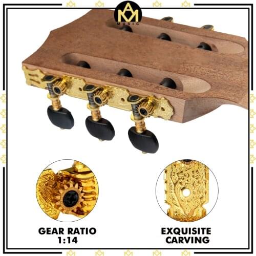Alice AO-020V3P 2pcs(Left + right) Classical Guitar Tuning Key Gold /Black Plated Peg Tuner Machine Head String Tuner