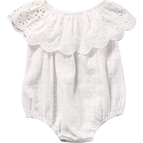 Baby Summer Clothing Infant Newborn Baby Girl Baby Boy Bodysuit Bow One Piece Clothes Hollow Lace Baby Girl Jumpsuit 0-24M
