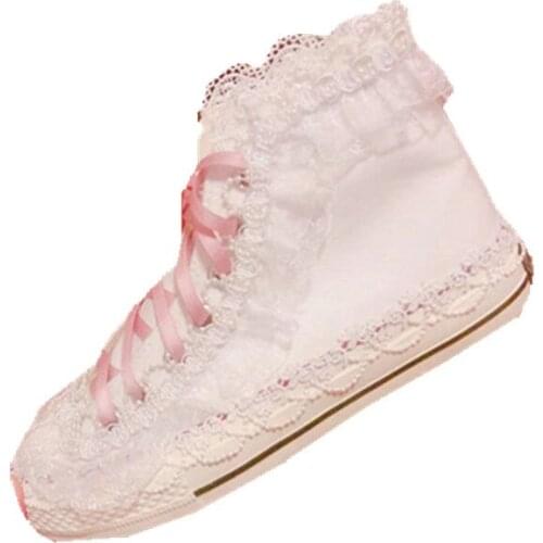 Ribbon sweet princess wind canvas shoes high to help Vintage Sweet Lolita Shoes cos Lolita loli Korean Style Victoria Kawaii