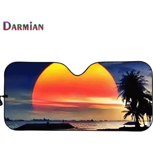 Beautiful Sunset with Coconut Tree Pattern Design Car Windshield Sunshade Foldable Durable Stylish Car Windshield Sun Shade New