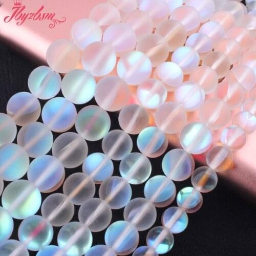 6/8/10mm Frost Austria Crystal Glitter Moonstone White Round Loose Beads For DIY Jewelry Making Bracelet Accessories Strand 15