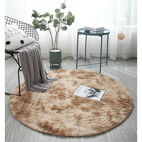 Round Chair Mat Long Hair Plush Bedside Carpets Pink/Coffee/Tie-dyeing Fluffy Silky Non-slip Floor Area Rug for Home Living Room