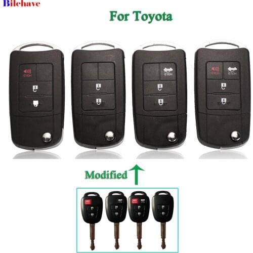 Bilchave 2/3/4 Buttons Modified Flip Remote Car Key Shell FOB For Toyota Camry RAV4 Corolla With TOY43 Blade Replacement