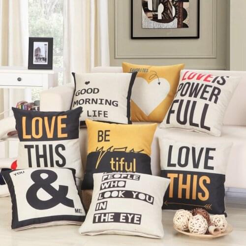 Love Home Series Cotton Linen Cushion Cover Modern Style Home Decor For Bed Car Sofa Chair Pillow Cover