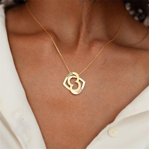 New Women Gold Fashion 2 Pcs Love Pendant Necklace Stainless steel Engraved Name Nen SilverFor Best lover Gift Collar de mujer