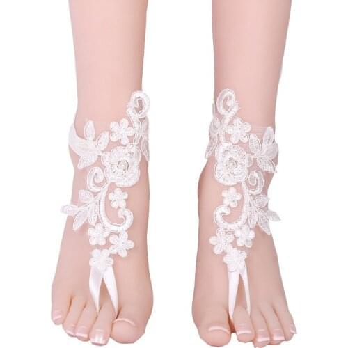 New Fashion Ankle Bracelet 1 Pair Women Bridal Beach Foot Chain Wedding Anklets Lace Decor Barefoot Chain HO1502