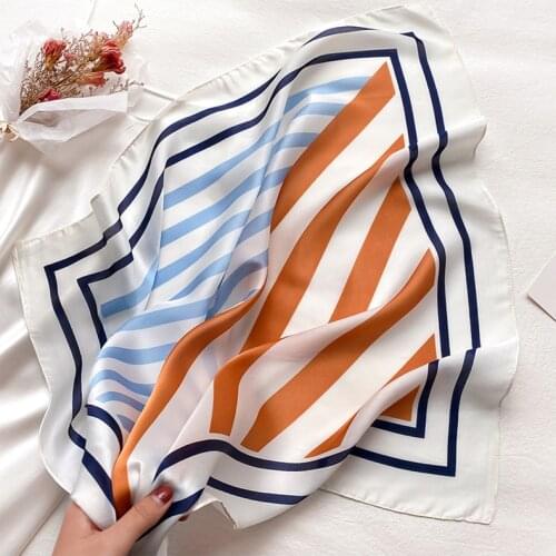 New Silk Neck Scarf for Women 2021 Square Foulard Scarfs Female Hairband Designer Print Office Lady Neckerchief Bandana Scarves