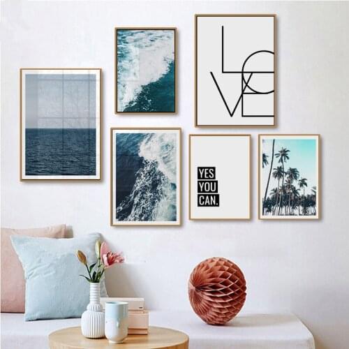 Palm Tree Sea Love Minimalist Qutoes Wall Art Canvas Painting Nordic Posters And Prints Wall Pictures For Living Room Decor