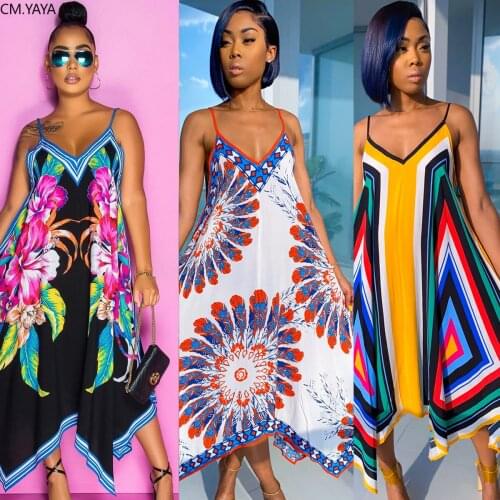 2020 Women Summer Long Maxi Dress Sexy Sleeveless Strap v-Neck Bandage Party Night Club Print Beach Street Dresses Vestidos GL08