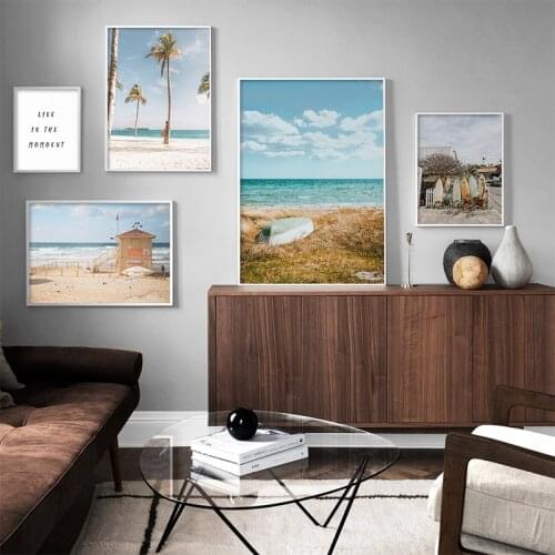 Nature Scandinavian Poster Nordic Decoration Beach Palm Tree Wall Art Seascape Picture Canvas Painting for Living Room Home Deco