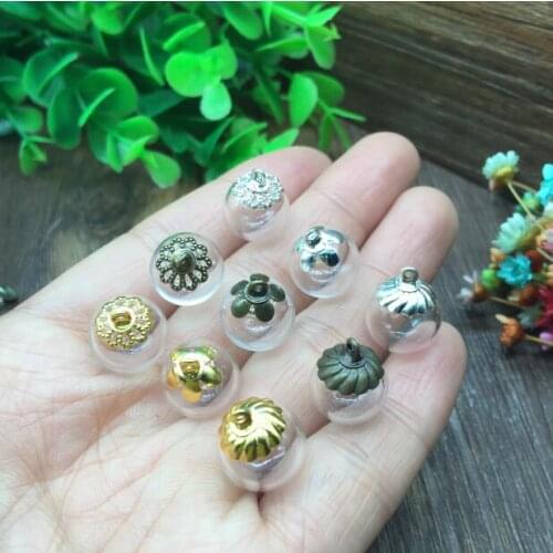 5sets 12*3mm glass globe/balls with one hole with 9 style silver/bronze/gold metal cap set jewelry findings Glass vial pendant