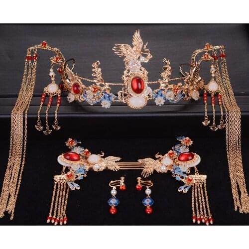 New-style Chinese-style retro tasseled Phoenix crown headdress bridal dragon and Phoenix bridal hair accessories