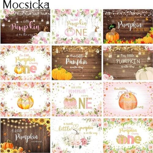 Pumpkin Baby Shower Backdrop Watermelon Pink Flowers 1st Birthday Photo Background Rustic Wood Girls Baby Shower Party Decor