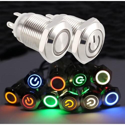 10pcs 12mm Waterproof Metal Push Button Switch LED Light Momentary Latching Car Engine PC Power Switch 5V 12V 24V 220V Red Blue