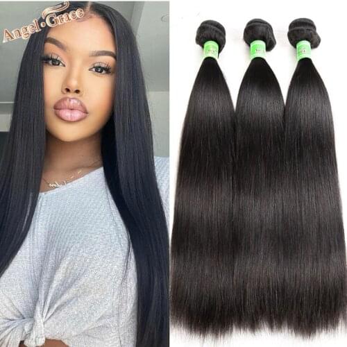 Angel Grace Hair Brazilian Straight Hair 3 Bundles 100% Human Hair Extensions Natural Color Remy Hair Bundles Double Weft Weave
